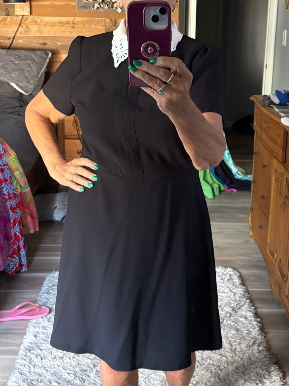 CeCe Black Dress with White Lace Collar Size 14.